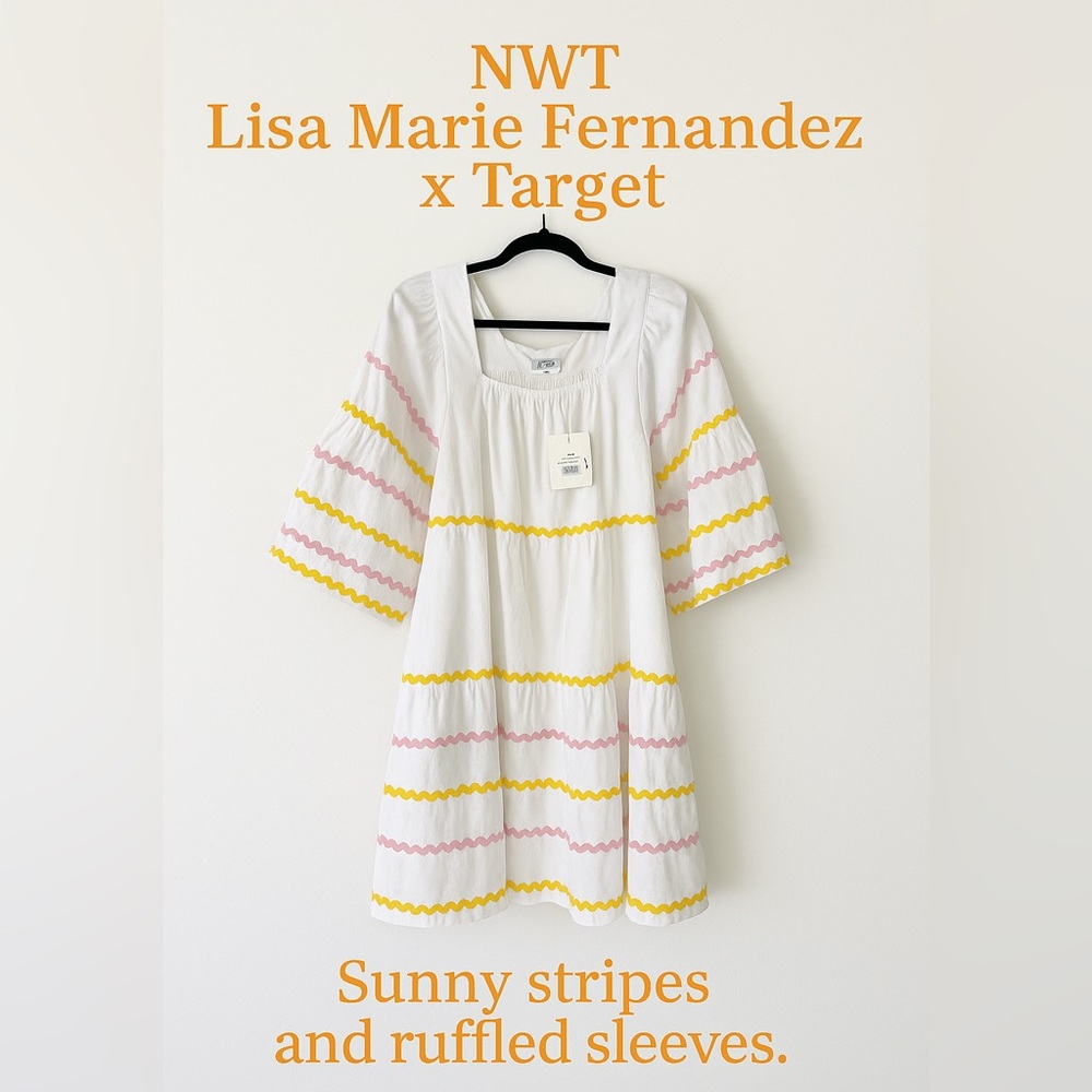 NWT Lisa Marie Fernandez x Target Puff Sleeve Tent Dress – L – White/Yellow/Pink